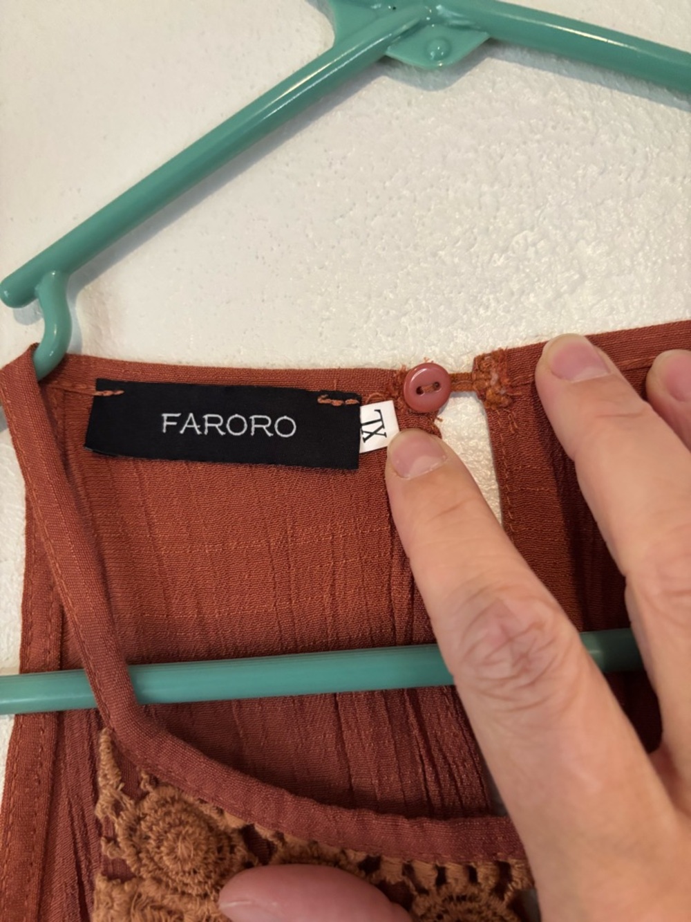 Faroro Crochet Yoke Maxi Dress in Rust - Picture 3 of 5